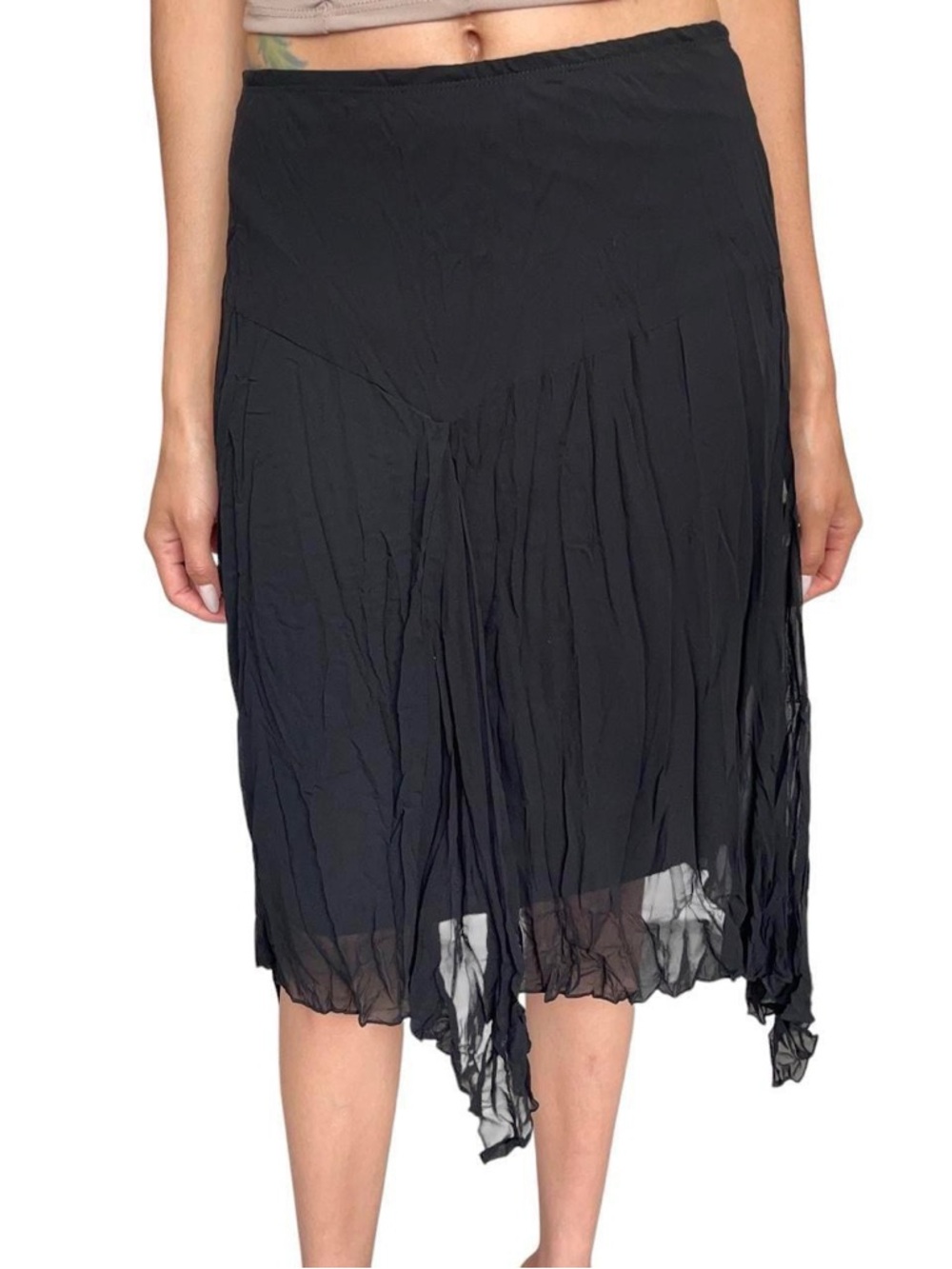 Touch 9 Black Mesh Asymmetrical Midi Skirt 🖤